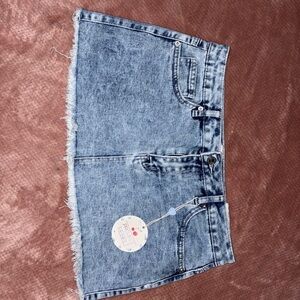 Denim Blue Frayed Hem Skirt